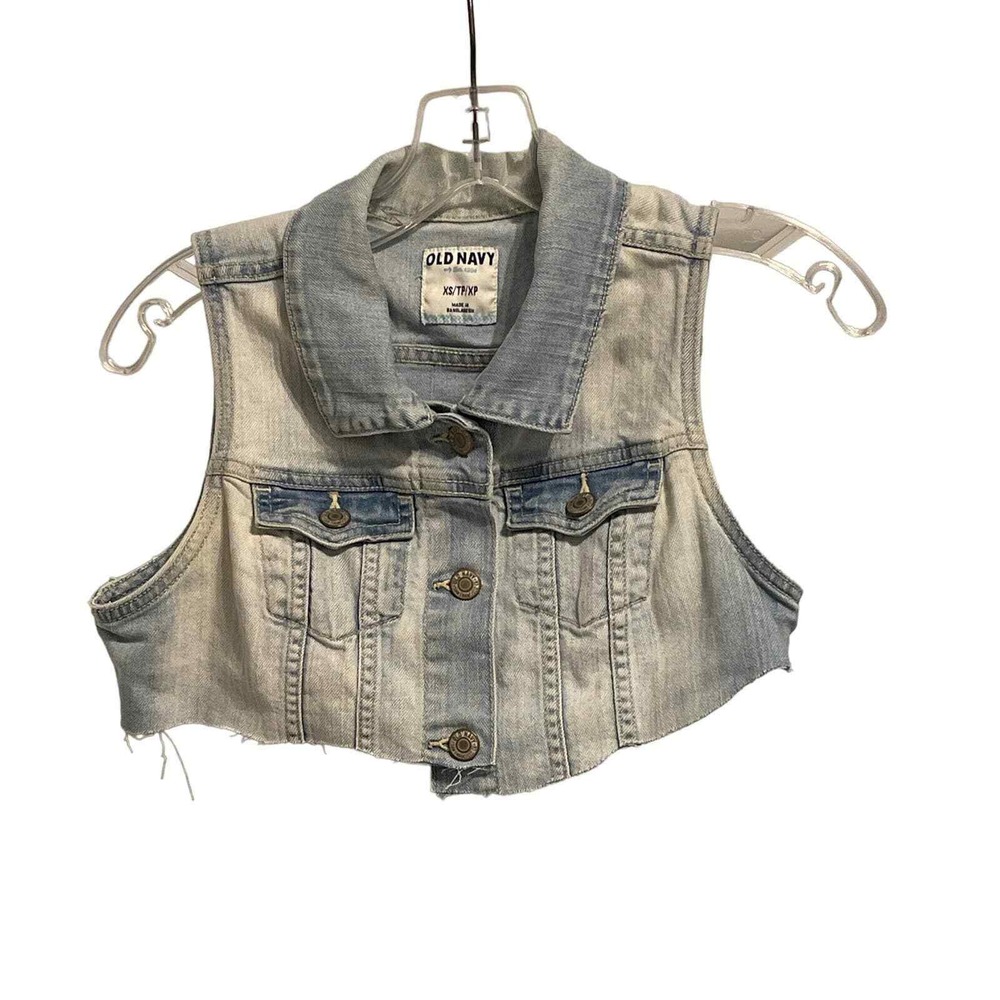 Old Navy Womens Cropped Denim Vest Light Wash Raw Hem XS